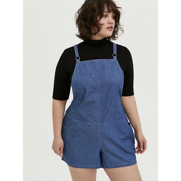 torrid Denim - NWT Torrid Blue Chambray Denim Shortalls Overalls Square Neck Size 1X 14-16 NEW